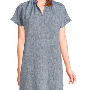 Grey Linen Dolman Sleeve Peasant Above Knee Dress